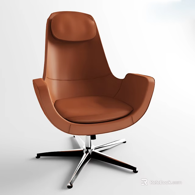 Brown Leather Office Chair with High Backrest Armrests and Modern Metal Base 3d model 