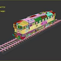 Green And White Train Model On Gray Tracks With Smooth Surface And Detailed Design