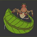 Cartoon Insect Wearing Sunglasses Flying With Green Leaf Parachute And White Ropes