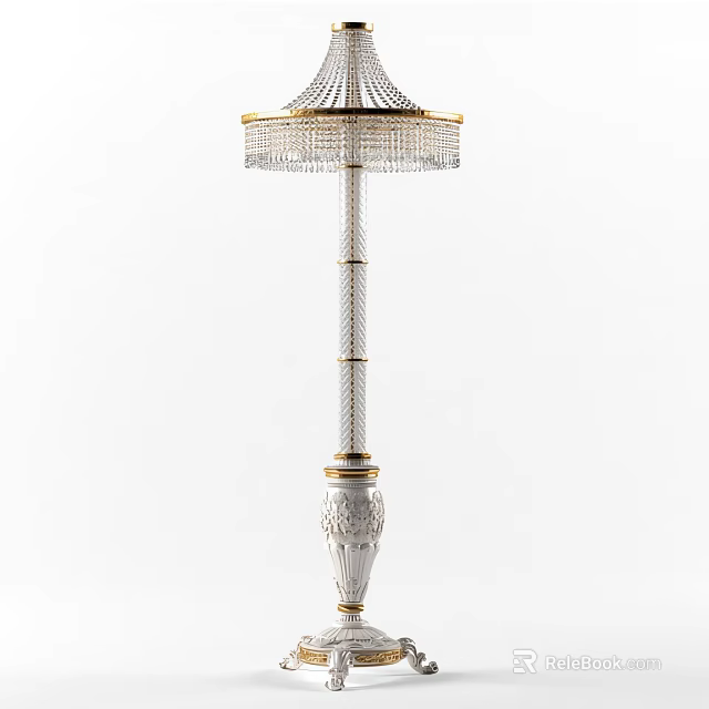 Elegant Crystal Floor Lamp With Gold Trim White Carved Column And Classic Design 3d model 