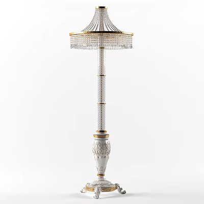 Elegant Crystal Floor Lamp With Gold Trim White Carved Column And Classic Design 3d model