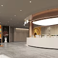 Modern Hotel Lobby Interior With Circular Reception Desk And Elegant Lighting 3d model