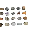 Natural Stone Materials with Various Colors and Different Shapes Arranged on Black Background
