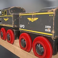 Wooden Electric Toy Train with Red Wheels Number 220 on Track