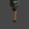Military Weapon With Wooden Handle Metal Casing And Warning Text Inscription For Combat