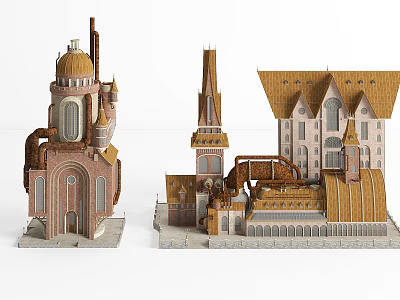 Ancient Architecture Models Featuring Dome Spire Tower Brown Roof And Arched Windows 3d model