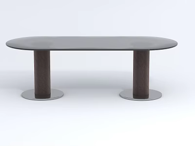 Modern Oval Coffee Table With Glass Top And Dark Wooden Legs On Metal Bases 3d model