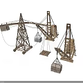 Wooden Crane Equipment Models With Hanging Boxes On White Background