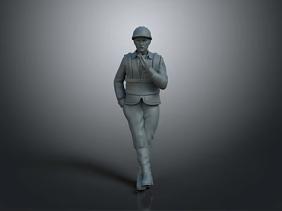 3D Model Of Construction Worker In Safety Helmet And Work Uniform Walking On Gray Background 3d model
