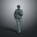 3D Model Of Construction Worker In Safety Helmet And Work Uniform Walking On Gray Background
