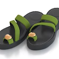 Green Strap Black Sole Sandals With Golden Round Decorations For Casual Style