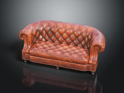 Vintage Brown Leather Chesterfield Sofa With Tufted Diamond Pattern And Curved Arms 3d model