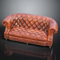Vintage Brown Leather Chesterfield Sofa With Tufted Diamond Pattern And Curved Arms