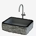 Elegant Square Textured Natural Stone Washbasin With Golden Modern Faucet Design