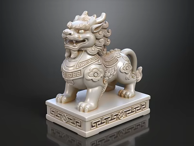 Traditional Classic Ornament Decor Set with Stone Lion Carved Details and Decorative Base 3d model