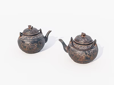 Traditional Antique Style Tea Pots With Intricate Carved Patterns And Classic Design 3d model