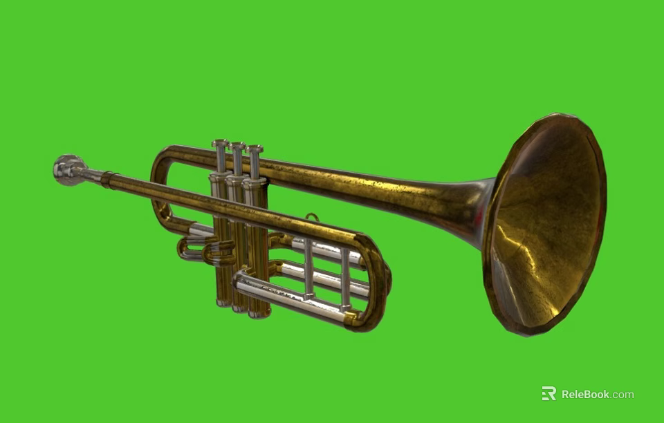 Brass Musical Instrument Trumpet on Green Background for Art and Craft Supplies 3d model 