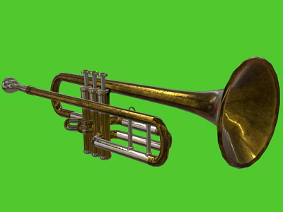 Brass Musical Instrument Trumpet on Green Background for Art and Craft Supplies 3d model
