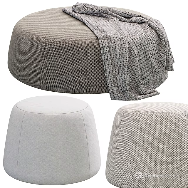 Stylish Pouf Designs With Textured Fabrics And Throw Blanket 3d model 