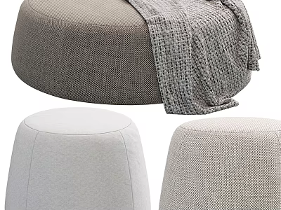 Stylish Pouf Designs With Textured Fabrics And Throw Blanket 3d model