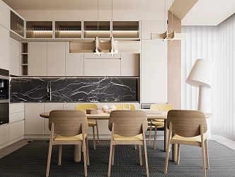 Modern dining room table and chair cabinet chandelier 3d model