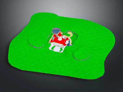 Colorful Cartoon Castle On Green Grassy Landscape With Winding Paths And Tower Details 3d model