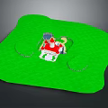 Colorful Cartoon Castle On Green Grassy Landscape With Winding Paths And Tower Details