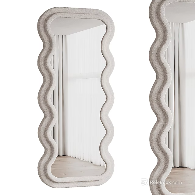Elegant Wavy Frame Textured Mirror For Modern Home Interior With Natural Light Curtains 3d model 