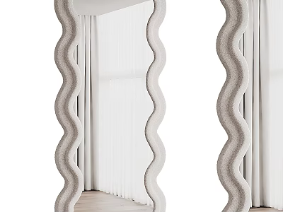 Elegant Wavy Frame Textured Mirror For Modern Home Interior With Natural Light Curtains 3d model