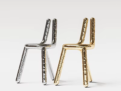 Modern Metallic Dining Chairs With Textured Design In Silver And Gold Colors 3d model
