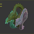 Green And Blue Two Headed Dragon Sculpture With Glowing Eyes And Coiled Body