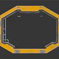 Yellow And Gray Hexagonal Industrial Chamber Interior With Seats And Equipment