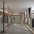 Spacious Modern Clothing Store Interior With Wooden Racks Hanging Clothes And Natural Light Windows