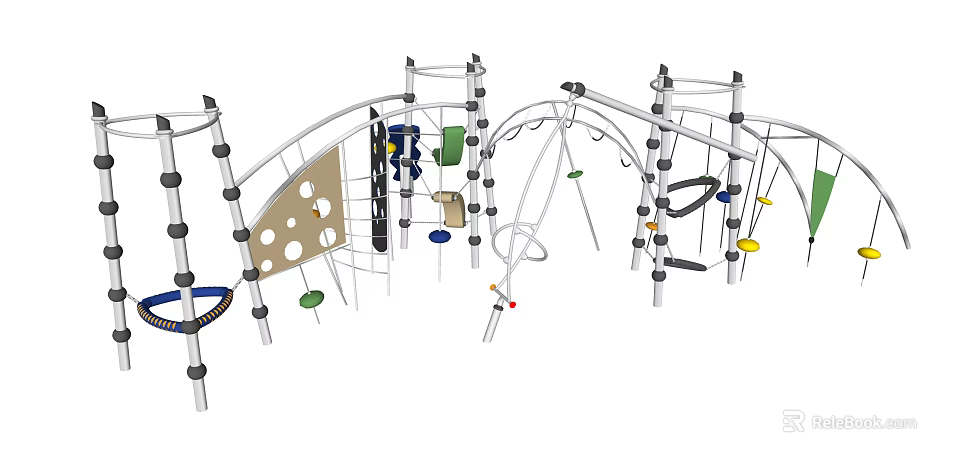 Outdoor Playground Equipment With Climbing Structures Rope Nets And Colorful Components For Kids Activity 3d model 