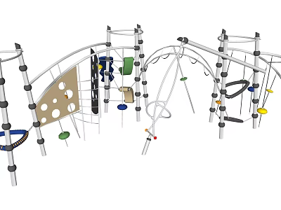 Outdoor Playground Equipment With Climbing Structures Rope Nets And Colorful Components For Kids Activity 3d model