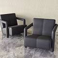 Black Leather Single Sofa With Armrest On Marble Floor And Light Wall 3d model