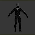 Game and Movie Superhero Character Black Panther in Black Combat Suit with White Patterns Standing Pose