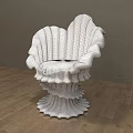 Stylish Shell Shaped Accent Chair with White Curved Backrest Orange Cushion and Wavy Base