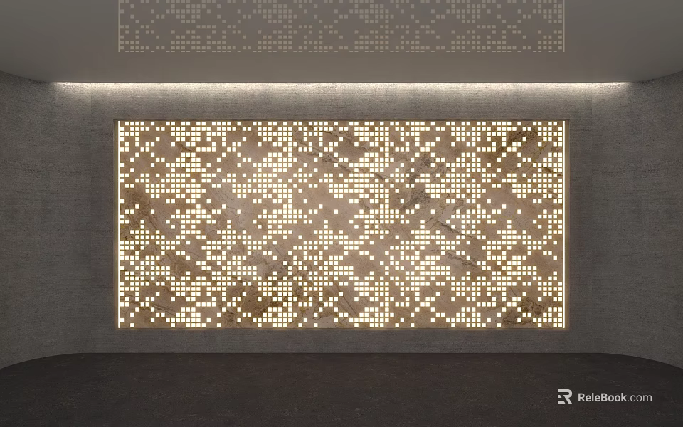 Modern Feature Wall Design With Gold Dot Pattern And Gray Frame Embedded Lighting 3d model 