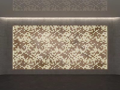 Modern Feature Wall Design With Gold Dot Pattern And Gray Frame Embedded Lighting 3d model