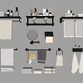 Essential Bathroom Accessories Including Towels Shelves Toiletry Bottles Mirror And Hooks