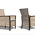 Two Modern Wicker Outdoor Chairs with Dark Brown Frame and Light Cushion 3d model