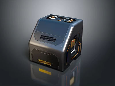 Modern Tech Inspired Black Square Decorative Ornament Set With Orange Line Accents And Yellow Stripes 3d model