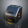 Modern Tech Inspired Black Square Decorative Ornament Set With Orange Line Accents And Yellow Stripes