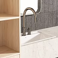 Modern Double Sink Vanity With Wall Mounted Mirrors And Light Wood Cabinets