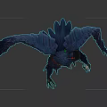 Mythical Raven Creature With Spear Large Feathered Wings And Leather Harness