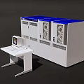 Computer System With Monitor On White Table And Equipment Cabinets