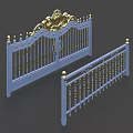 Elegant White Gate With Golden Ornate Design And Matching Railing Elements 3d model