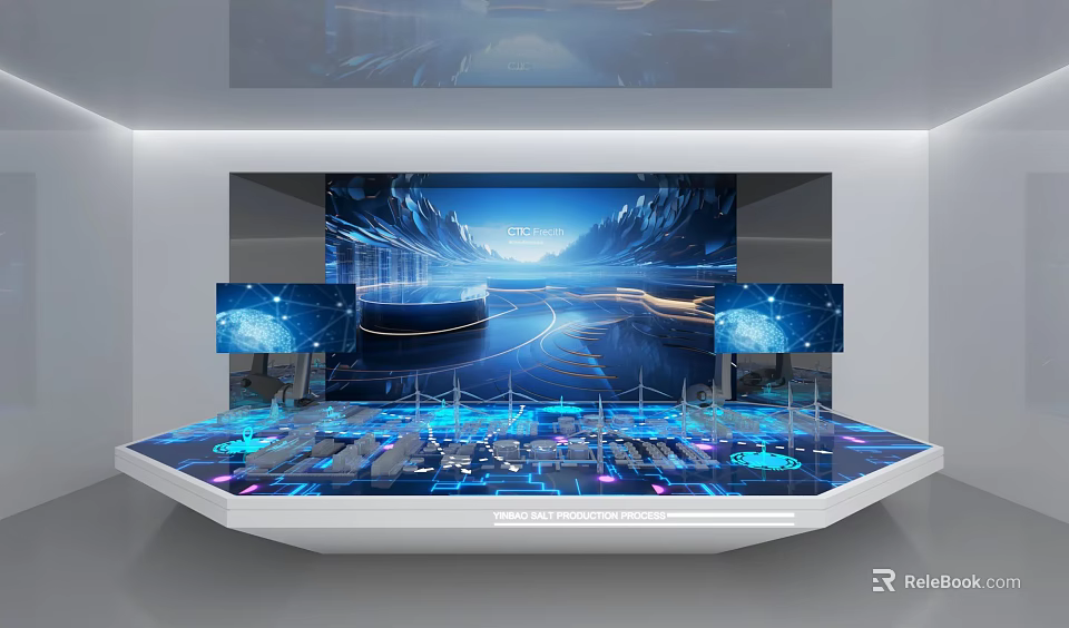 Modern Futuristic Console Featuring Large Screen And Blue Lighting Elements 3d model