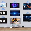 Various Size Smart TVs With Full HD QHD Resolution Displaying Movies Time And Scenic Scenes